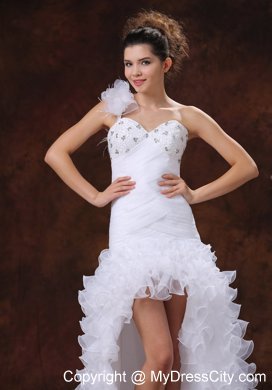 Ruched High-low Ruffled Beading Wedding Dress With Court Train