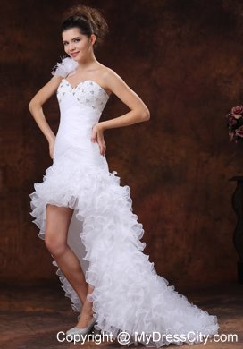 Ruched High-low Ruffled Beading Wedding Dress With Court Train