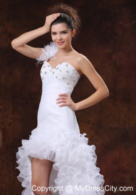 Ruched High-low Ruffled Beading Wedding Dress With Court Train