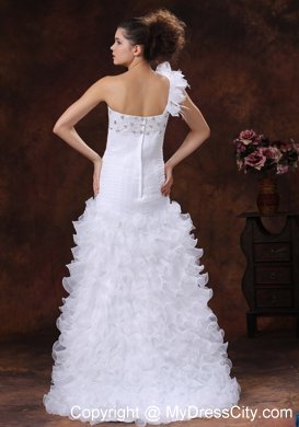 Ruched High-low Ruffled Beading Wedding Dress With Court Train