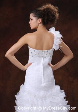 Ruched High-low Ruffled Beading Wedding Dress With Court Train