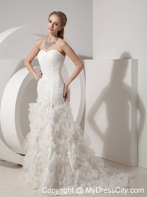 Ruching Mermaid Ruffles Decorate Court Train Wedding Dress