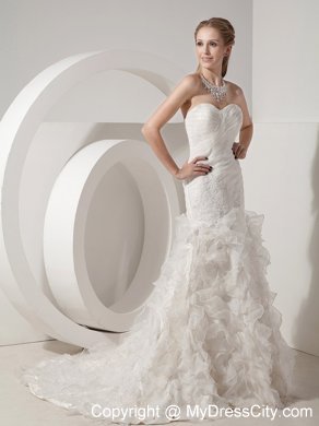 Ruching Mermaid Ruffles Decorate Court Train Wedding Dress