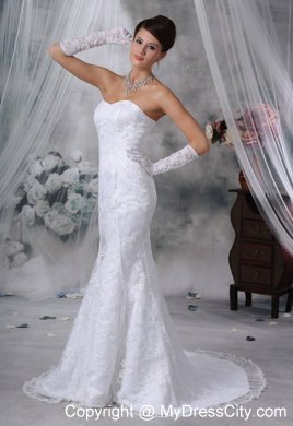 Lace Decorate Mermaid Court Train SweetheartWedding Dress