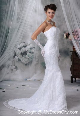 Lace Decorate Mermaid Court Train SweetheartWedding Dress