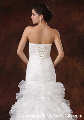 Mermaid Ruching Ruffled Layers Brush Train Wedding Dress With Beading