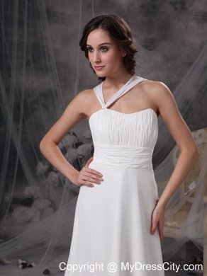 Asymmetrical neck Ruching Sash Wedding Dress with Court Train