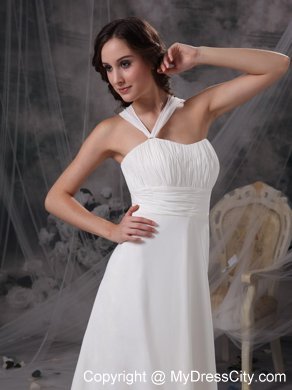 Asymmetrical neck Ruching Sash Wedding Dress with Court Train