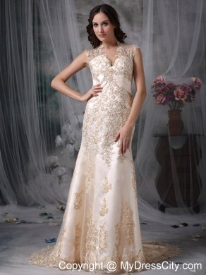 Champagne V-neck Peekaboo Keyhole Wedding Dress Mermaid Style