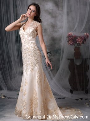 Champagne V-neck Peekaboo Keyhole Wedding Dress Mermaid Style