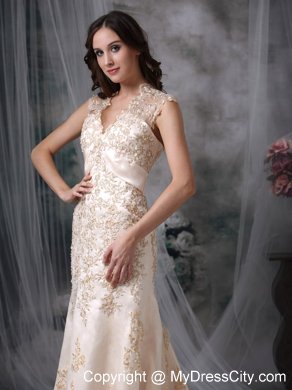 Champagne V-neck Peekaboo Keyhole Wedding Dress Mermaid Style