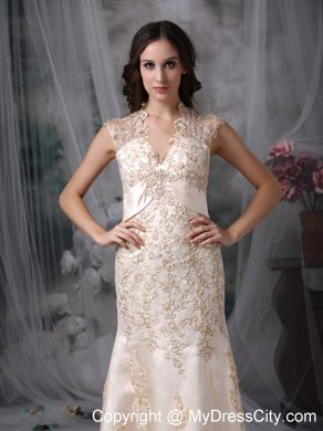 Champagne V-neck Peekaboo Keyhole Wedding Dress Mermaid Style