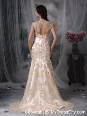 Champagne V-neck Peekaboo Keyhole Wedding Dress Mermaid Style