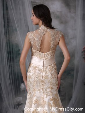 Champagne V-neck Peekaboo Keyhole Wedding Dress Mermaid Style