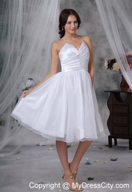 Spaghetti Strap Haltered 2013 Short Wedding Dress with Ruched Bodice