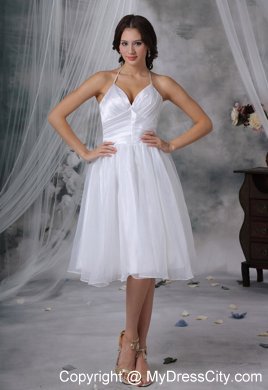 Spaghetti Strap Haltered 2013 Short Wedding Dress with Ruched Bodice