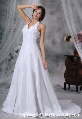 Halter Pick-ups Decorate Bust Chapel Train Wedding Dress For 2013