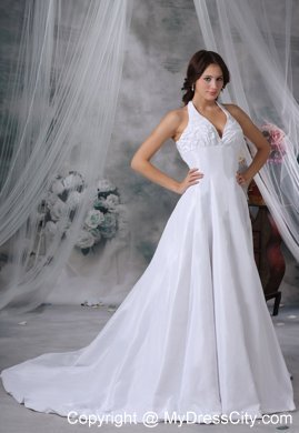 Halter Pick-ups Decorate Bust Chapel Train Wedding Dress For 2013