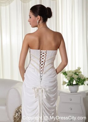 Two-toned Peals Decorated Wedding Dress with High-slit Draped Skirt