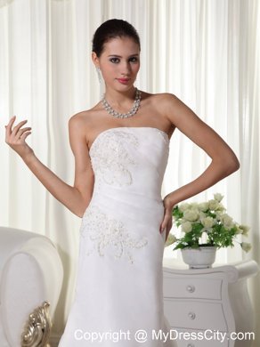 Appliques Embellished Organza Ruches Wedding Gown in Mermaid Style