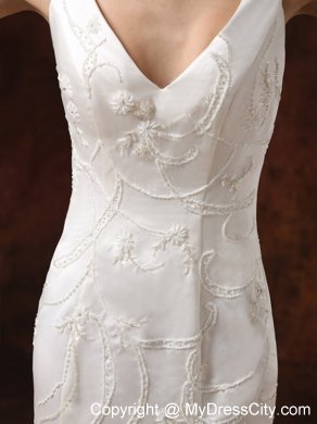 Gorgeous V-neck Embroidery Court Train Trumpet Wedding Dress