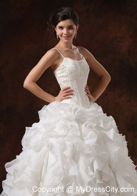 Spaghetti Straps Beaded Corset Ruffled Wedding Gown For 2013