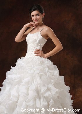 Spaghetti Straps Beaded Corset Ruffled Wedding Gown For 2013