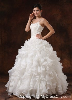 Spaghetti Straps Beaded Corset Ruffled Wedding Gown For 2013