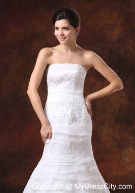 Embroidery Decorate Bodice Organza Layered Wedding Dress