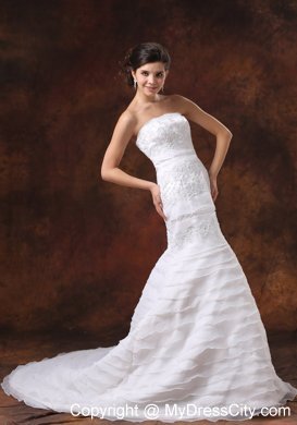 Embroidery Decorate Bodice Organza Layered Wedding Dress