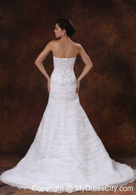 Embroidery Decorate Bodice Organza Layered Wedding Dress