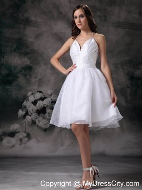 Halter Knee-length Ruched Garden Wedding Dress for Cheap