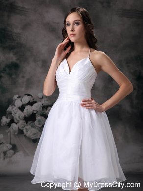 Halter Knee-length Ruched Garden Wedding Dress for Cheap