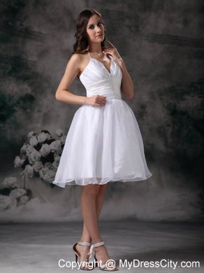 Halter Knee-length Ruched Garden Wedding Dress for Cheap