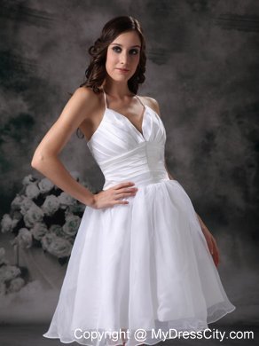 Halter Knee-length Ruched Garden Wedding Dress for Cheap