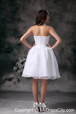 Halter Knee-length Ruched Garden Wedding Dress for Cheap