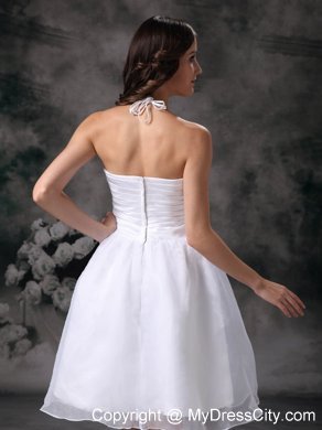 Halter Knee-length Ruched Garden Wedding Dress for Cheap