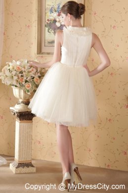 Peals Decorated Square Neckline Short Wedding Dress with Back Covered