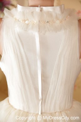 Peals Decorated Square Neckline Short Wedding Dress with Back Covered