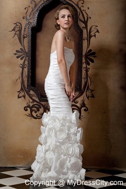 Cool Neckline Mermaid Bridal Gown with Flowers Embellished Skirt