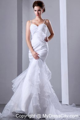 Satin Spaghetti Straps Mermaid Wedding Dress with Organza Ruffles