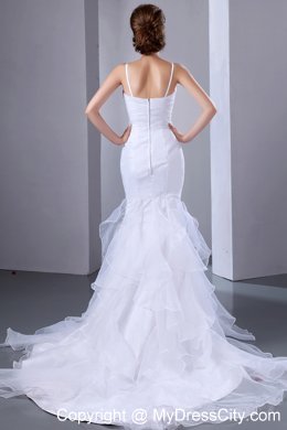 Satin Spaghetti Straps Mermaid Wedding Dress with Organza Ruffles