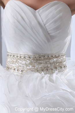 Exclusive Ruffled Chapel Train Beaded Waist Wedding Dress