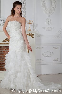 Lace Applique Bridal Gown with Tiers of Ruffles on Mermaid Skirt