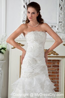 Lace Applique Bridal Gown with Tiers of Ruffles on Mermaid Skirt