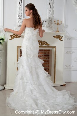 Lace Applique Bridal Gown with Tiers of Ruffles on Mermaid Skirt