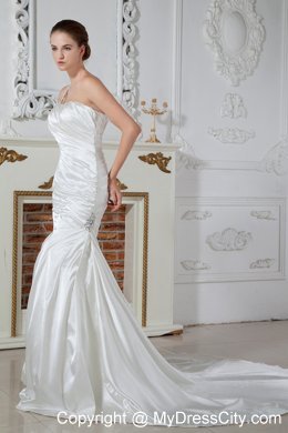 Applique Embellished One Shoulder Ruched Mermaid Wedding Dress