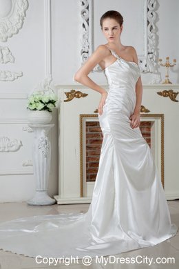 Applique Embellished One Shoulder Ruched Mermaid Wedding Dress