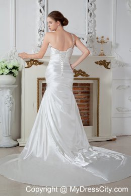 Applique Embellished One Shoulder Ruched Mermaid Wedding Dress