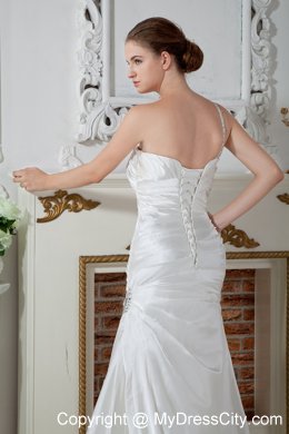 Applique Embellished One Shoulder Ruched Mermaid Wedding Dress